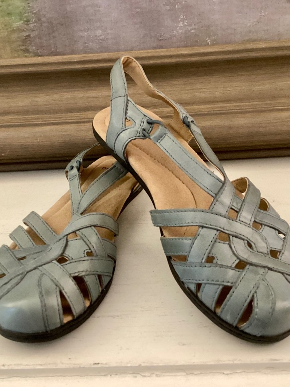 Earth Origins Belle Brielle Comfort Sandals Size 7W Moroccan Blue Leather Straps